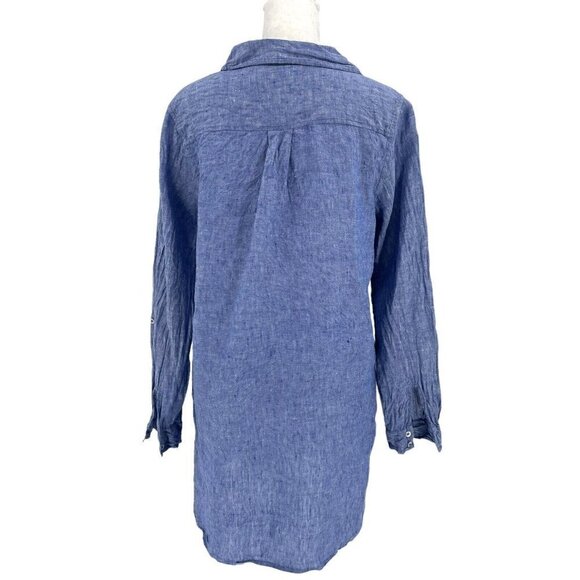 Sigrid Olsen 100% Linen Tunic Top Blouse Lagenlook Minimalist Blue sz Small - Picture 4 of 5